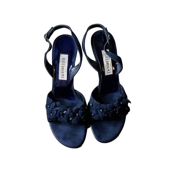 BELTRAMI Suede Sandals Navy Blue 3D Floral Design Sling Back Italy EU 38 US 7.5 - Picture 10 of 14